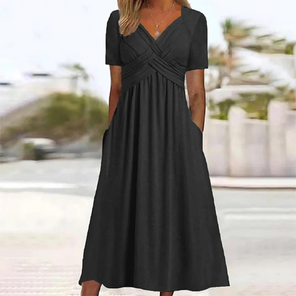 Weiches Damen A-Linien Midikleid mit V-Ausschnitt