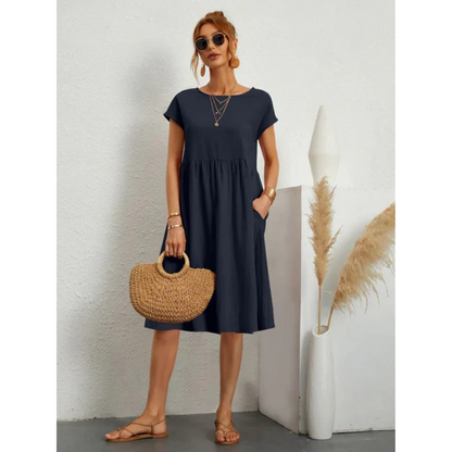 Elegantes Damen Sommer Midikleid mit kurzen Ärmeln