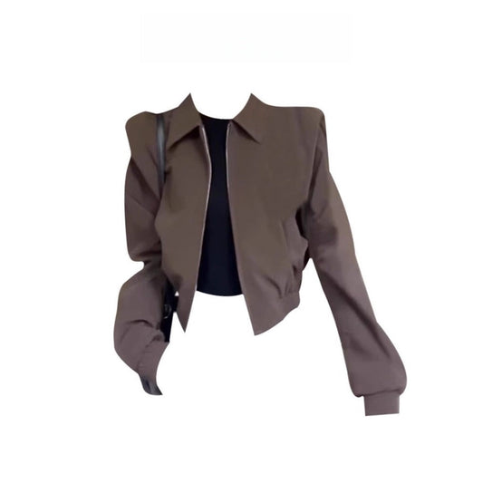 Braune Kurzjacke mit Reißverschluss und Langarm für Damen - Ester