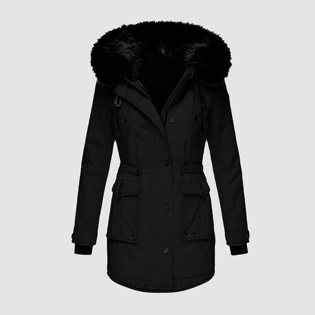 Damen Lange Winterjacke | Mit Kunstfellbesatz
