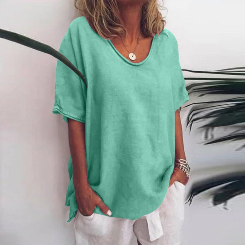 Klassische Damen Kurzarm Bluse mit lockerer Passform