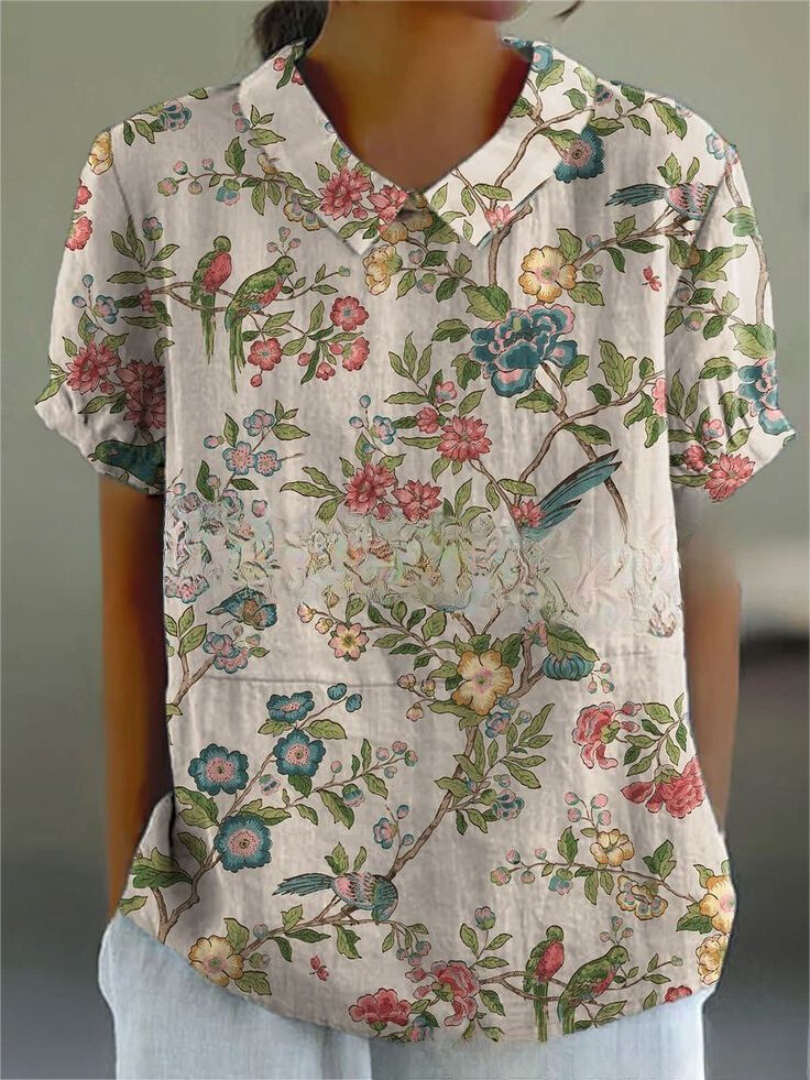 Lässige Damen Bluse mit Vintage Blumenmuster für den Sommer