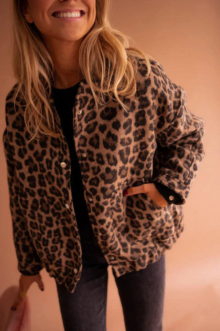 Damen Bomber Winterjacke | Leopard-Print