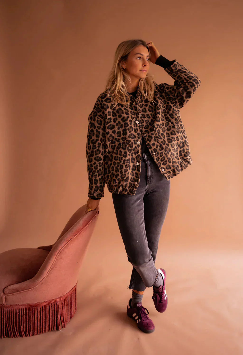 Damen Bomber Winterjacke | Leopard-Print