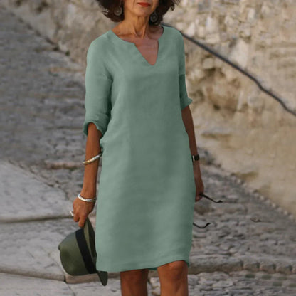 Damen Mini Kleid mit V-Ausschnitt und 3/4-Ärmeln