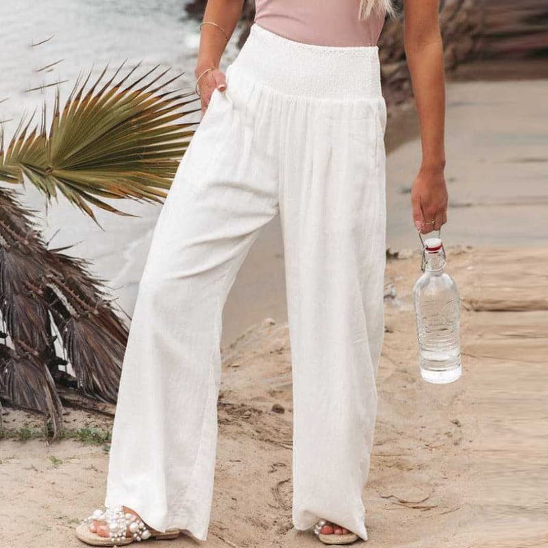 Lässige Leinenhose mit weitem Bein für Damen – Laura