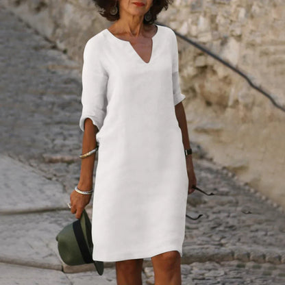 Damen Mini Kleid mit V-Ausschnitt und 3/4-Ärmeln