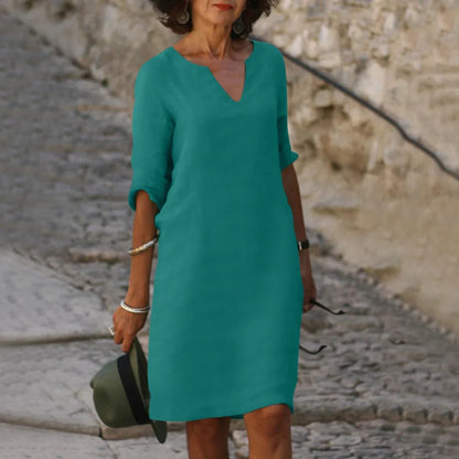 Damen Mini Kleid mit V-Ausschnitt und 3/4-Ärmeln