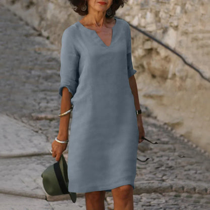 Damen Mini Kleid mit V-Ausschnitt und 3/4-Ärmeln