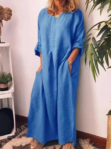 Langschaft Vintage-Kleid aus Baumwoll-Leinen – Laura
