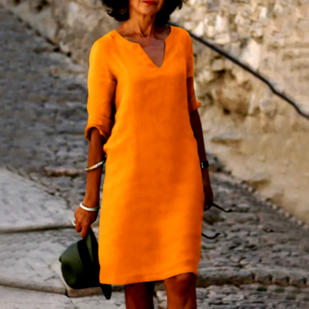 Damen Mini Kleid mit V-Ausschnitt und 3/4-Ärmeln