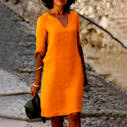 Damen Mini Kleid mit V-Ausschnitt und 3/4-Ärmeln