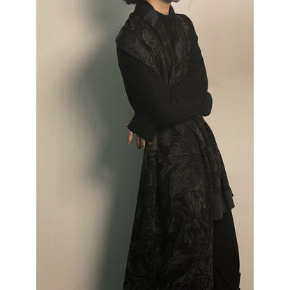 Schwarzer Schal mit Blumenmuster zum Umlegen für Damen – Raimonda