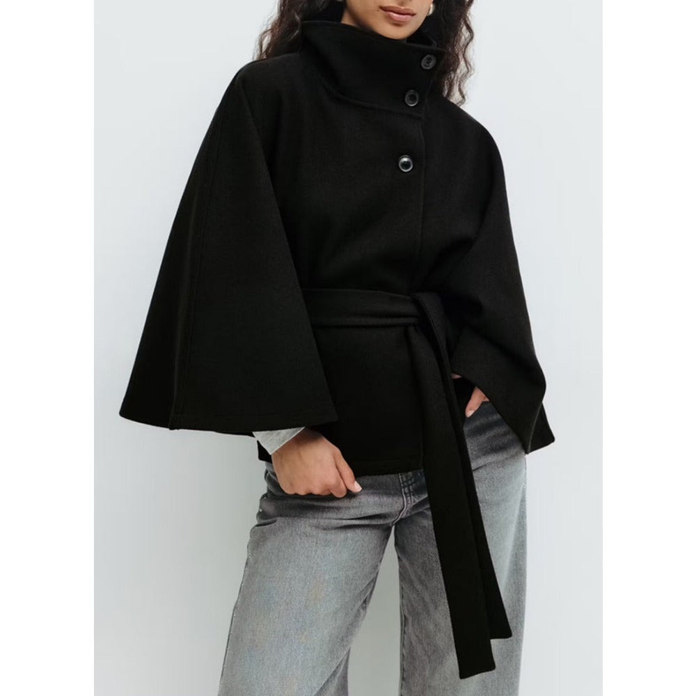 Gürtel-Cape-Mantel mit Hohem Kragen für Damen - Iolanda