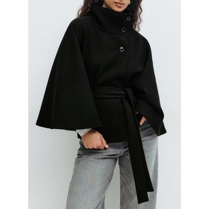 Gürtel-Cape-Mantel mit Hohem Kragen für Damen - Iolanda