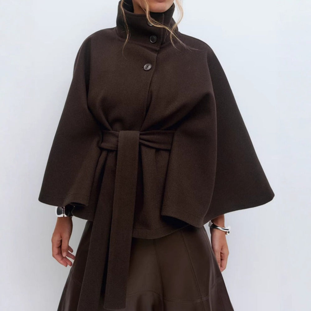 Gürtel-Cape-Mantel mit Hohem Kragen für Damen - Iolanda
