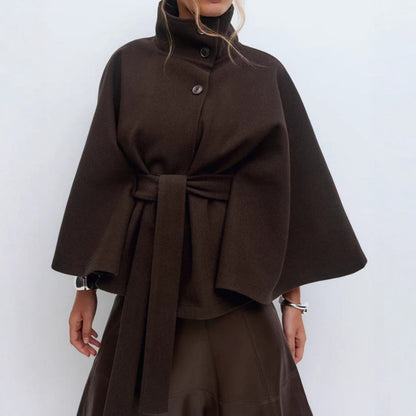 Gürtel-Cape-Mantel mit Hohem Kragen für Damen - Iolanda