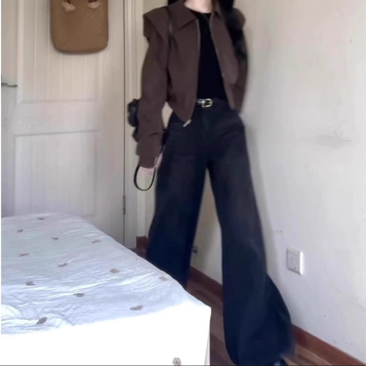 Braune Kurzjacke mit Reißverschluss und Langarm für Damen - Ester