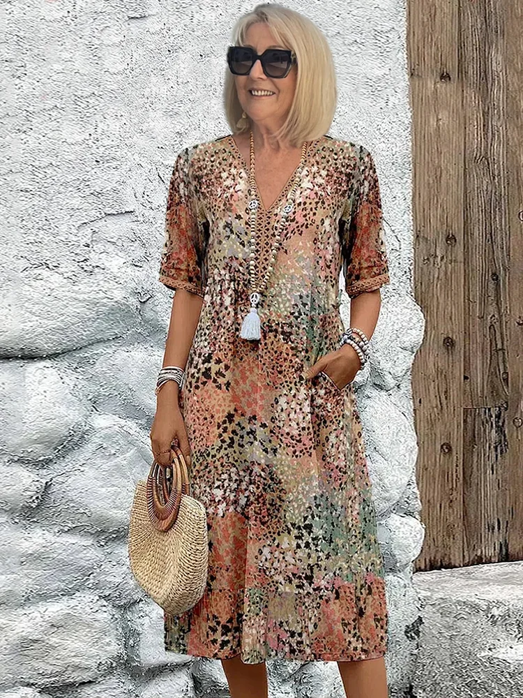 Weiches Sommer Midikleid mit V-Ausschnitt für Damen