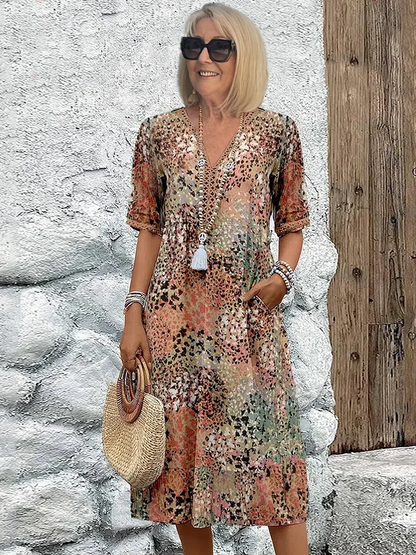 Weiches Sommer Midikleid mit V-Ausschnitt für Damen