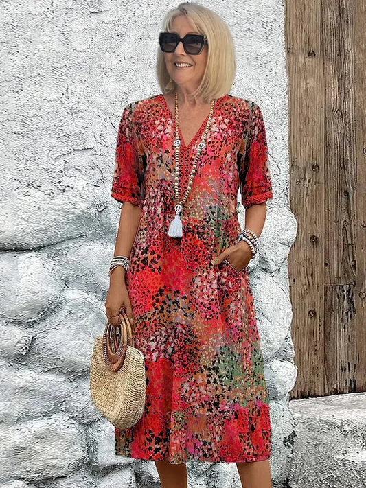 Weiches Sommer Midikleid mit V-Ausschnitt für Damen
