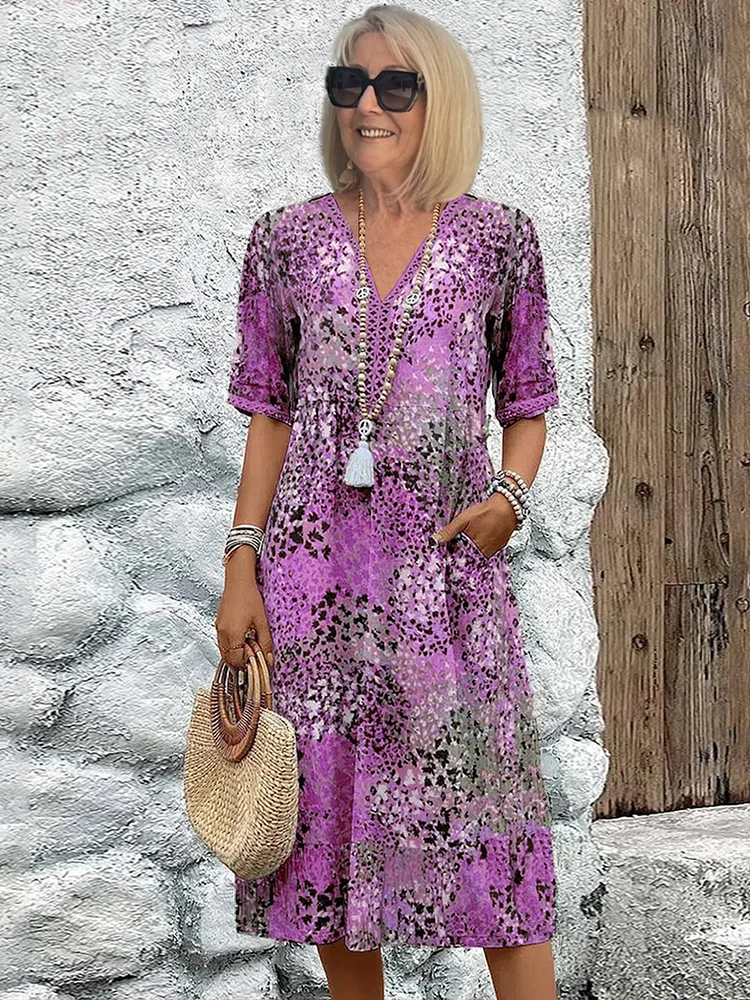 Weiches Sommer Midikleid mit V-Ausschnitt für Damen