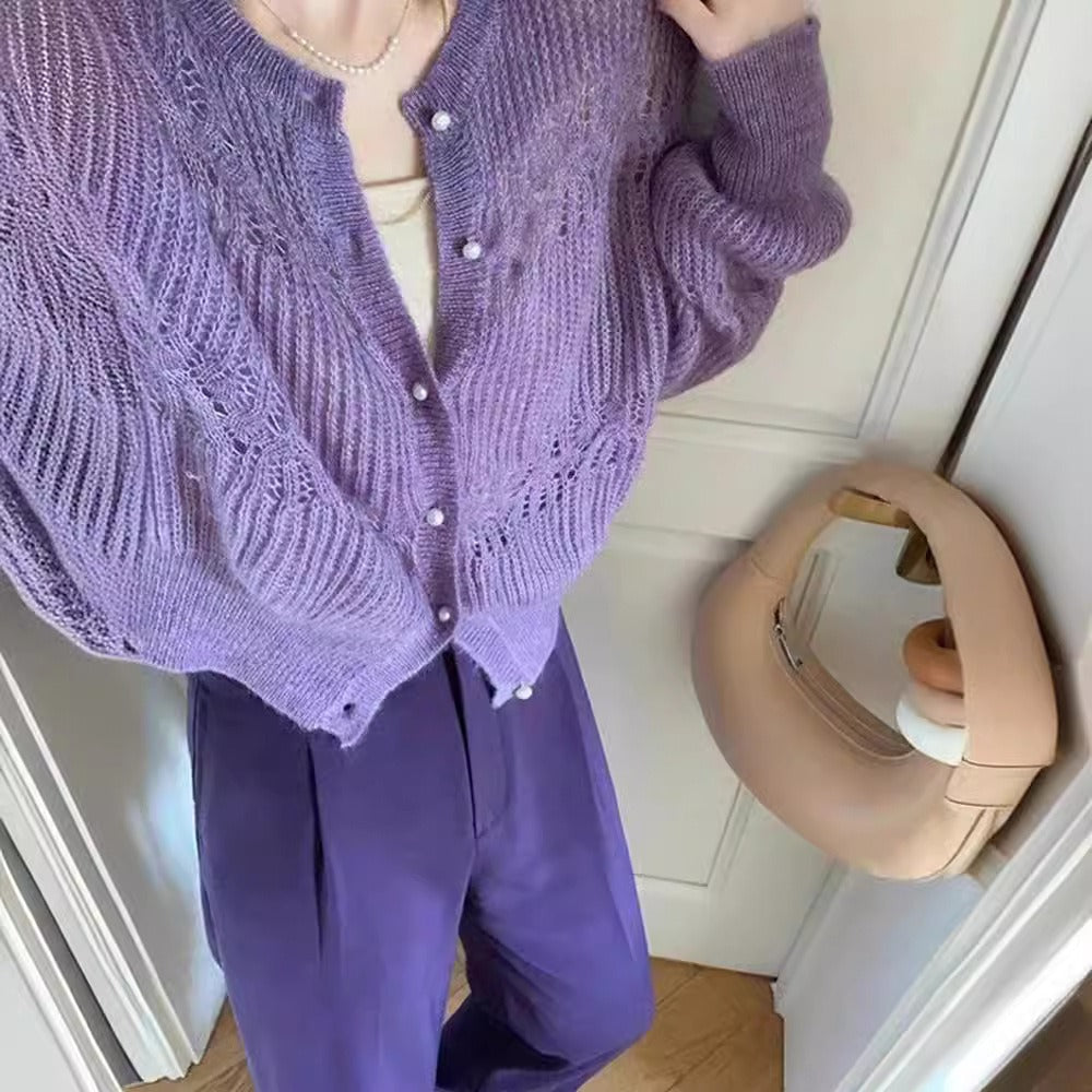 Lila Strick-Cardigan mit Langarm für Damen - Gelsomina