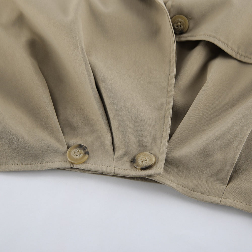 Khakifarbener Kurz-Trenchcoat mit breitem Kragen für Damen – Romana