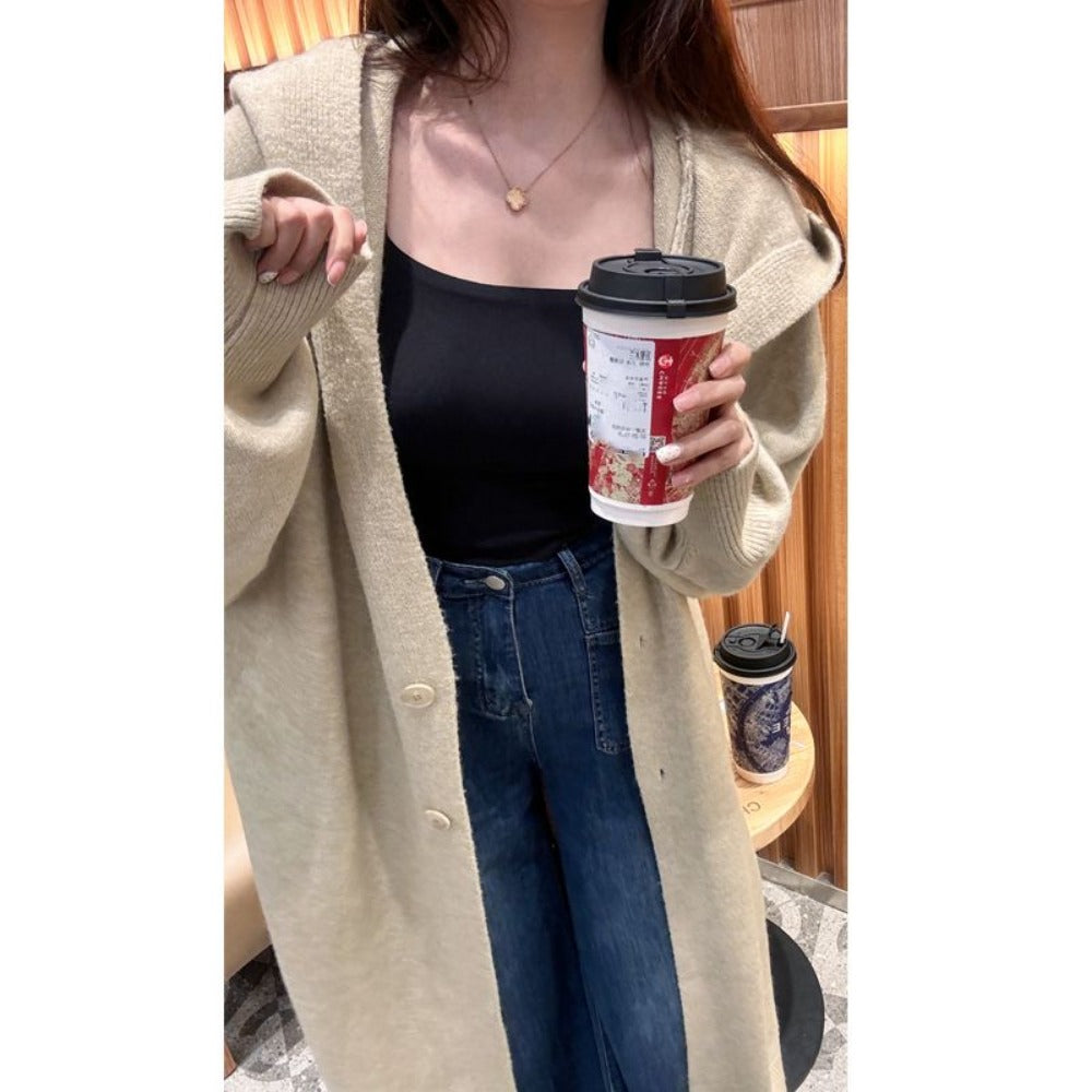 Langer Strickcardigan mit Kapuze für Damen – Ilaria