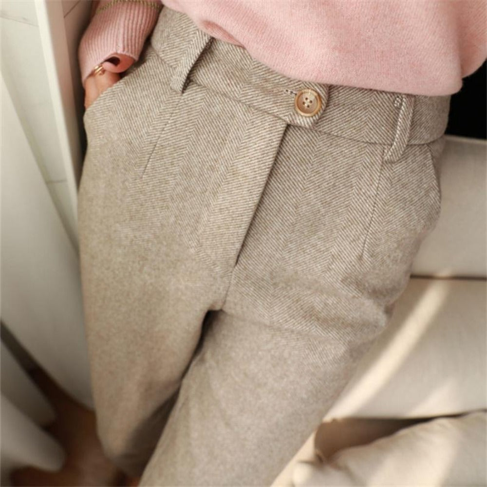 Damen Hose mit Fischgrätenmuster und Hoher Taille – Gigliola