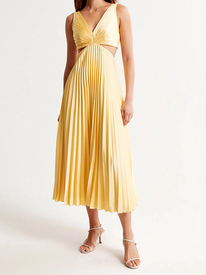 Elegantes Damen Plissee Midikleid für Abendanlässe
