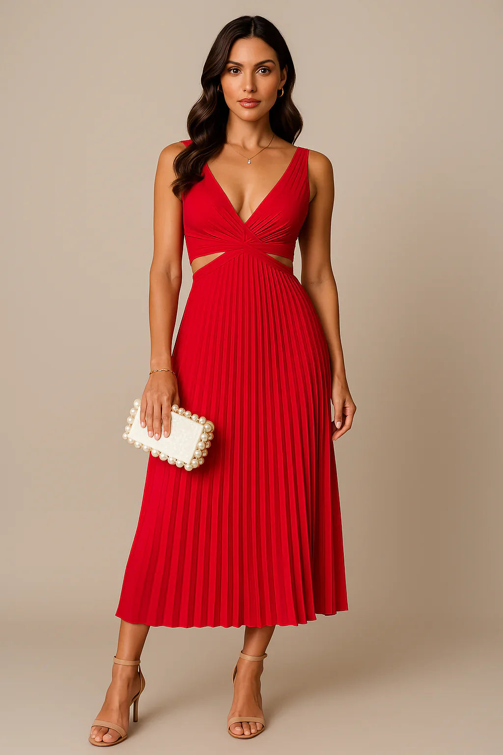 Elegantes Damen Plissee Midikleid für Abendanlässe