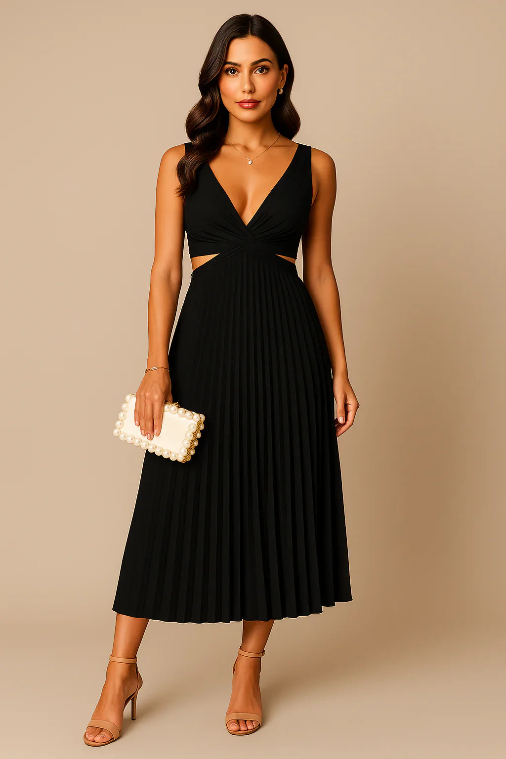 Elegantes Damen Plissee Midikleid für Abendanlässe