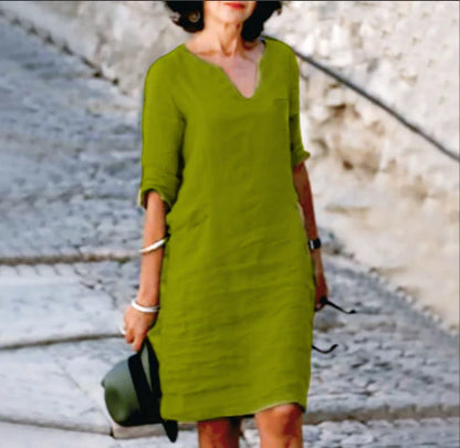 Damen Mini Kleid mit V-Ausschnitt und 3/4-Ärmeln