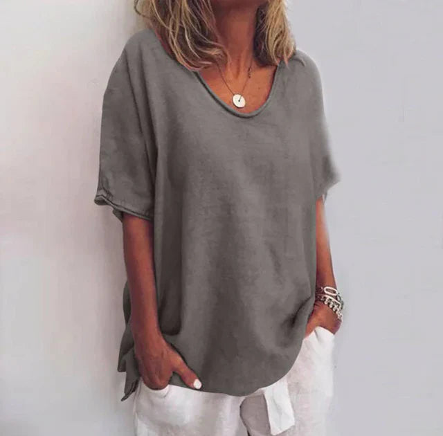 Klassische Damen Kurzarm Bluse mit lockerer Passform