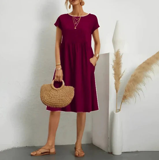Elegantes Damen Sommer Midikleid mit kurzen Ärmeln