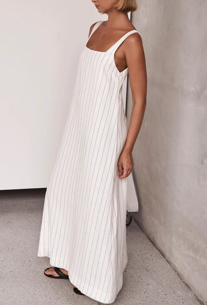 Chic gestreiftes Leinenkleid mit quadratischem Ausschnitt – Julia